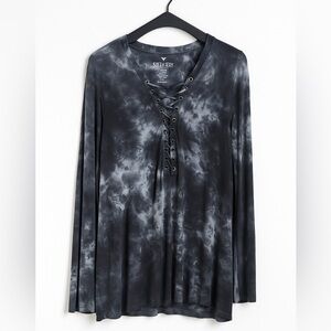 American Eagle Outfitters Black Tie-Dye Long Sleeve Top